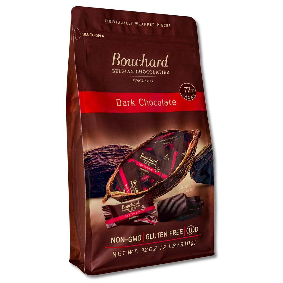 Bouchard Premium Belgian Dark Chocolate with 72% Cacao | Individually Wrapped Pieces (2 LB)