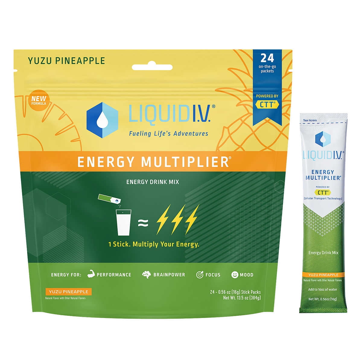 Liquid I.V. Energy Multiplier 0.55 Ounce Stick Packs, Yuzu Pineapple (24 Count)