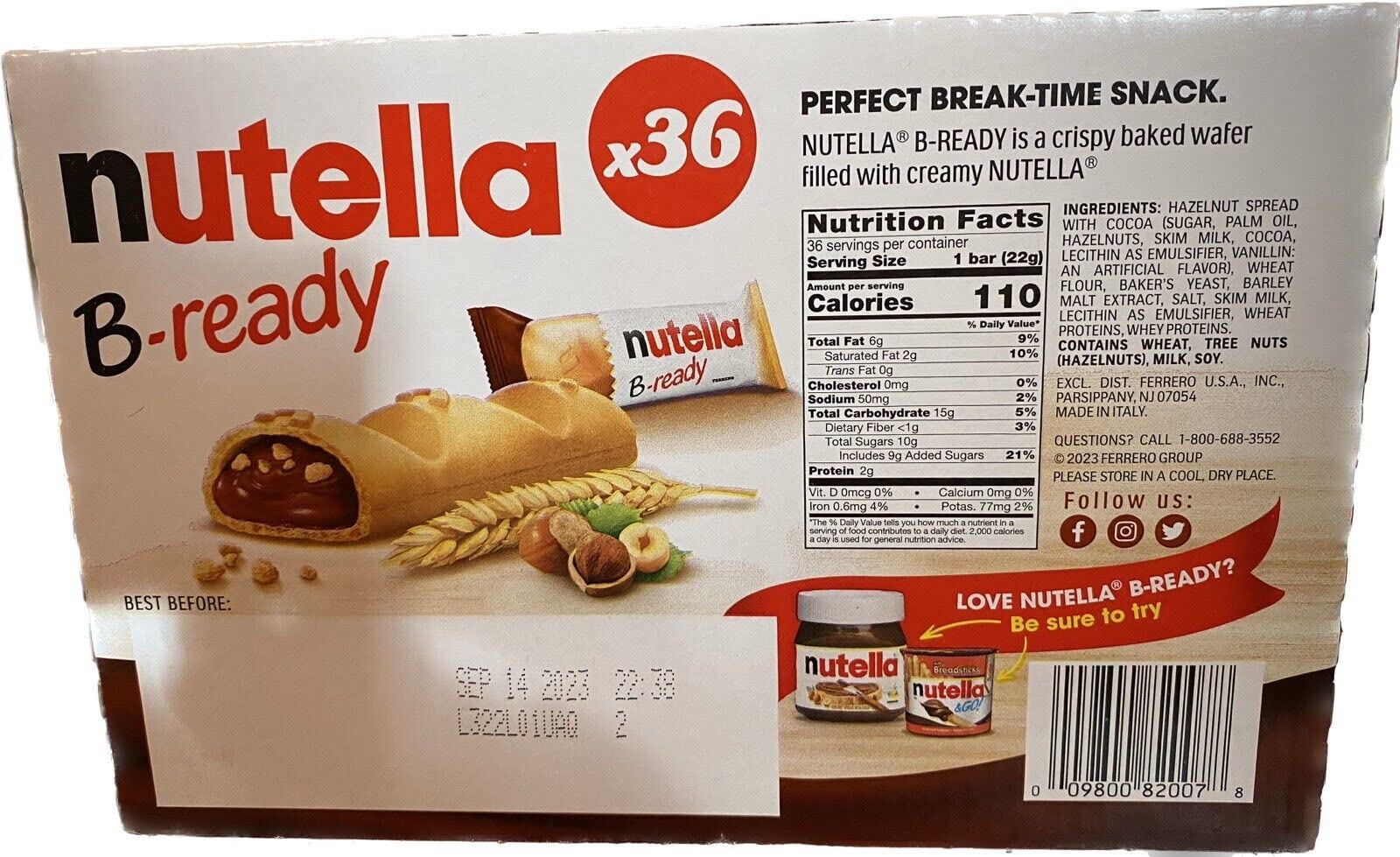 Nutella B-Ready, 36 ct,1.74 lbs