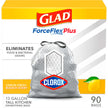 Glad Trash Bags, Tall Kitchen Garbage Bags ForceFlex Plus with Clorox, 13 Gallon, Lemon Fresh Bleach Scent 90 Count (Package May Vary), White-gray, Lemon Fresh