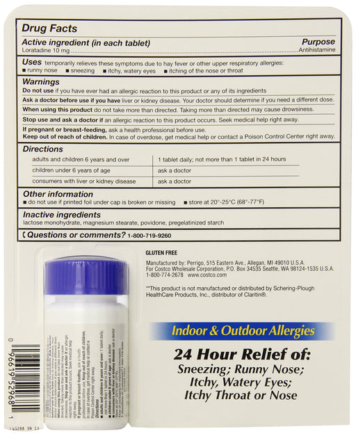 Kirkland Signature Non Drowsy Allerclear Loratadine Tablets, Antihistamine, 10mg, 365-Count