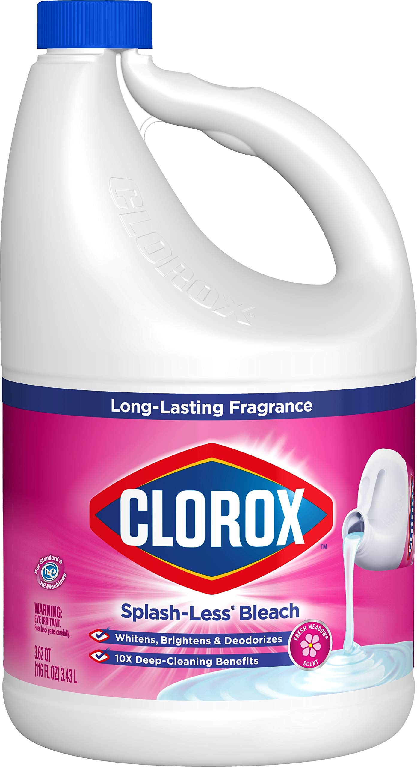 Clorox Splash-Less Liquid Bleach, Fresh Meadow Scent - 116 Ounce Bottle (Packaging May Vary)