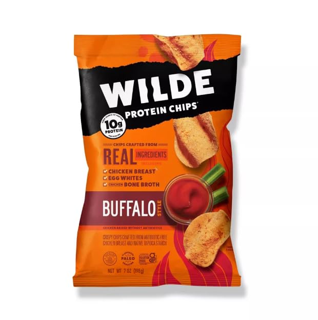 Buffalo Chicken Protein Chips by Wilde Chips, Thin and Crispy, High Protein, Keto Friendly, Made with Real Ingredients, 7oz Bag (2 Pack)