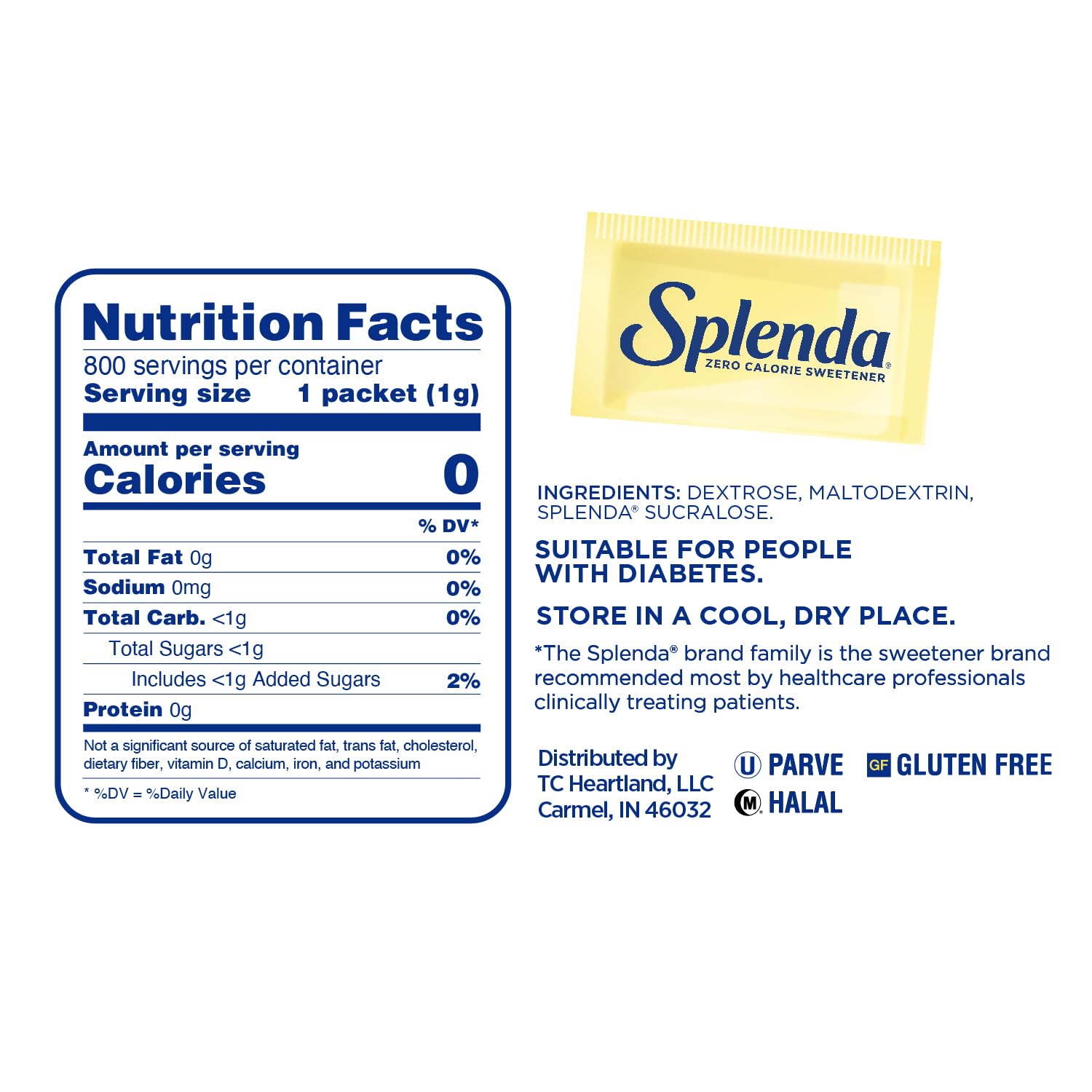 SPLENDA Zero Calorie Sweetener Value Pack, 800 Count Packets