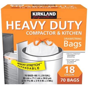 Kirkland Signature Compactor Kitchen Trash Bag with Gripping Drawstring Secure Full Size