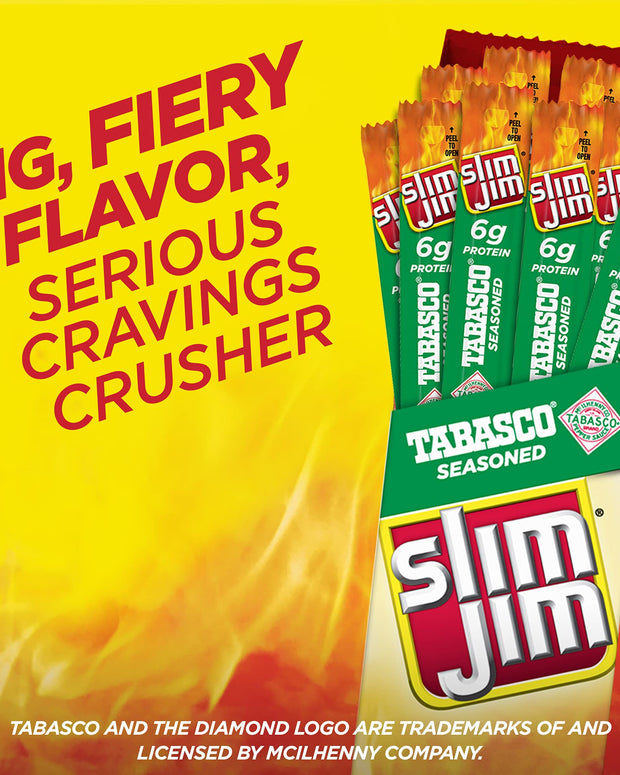 Slim Jim Giant Smoked Meat Sticks, Tabasco Flavor, 0.97 oz. 24-Count