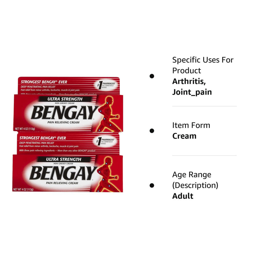 Bengay Ultra Stength Pain Relieving Cream, Non-Greasy-Ultra Strength, 2 pk