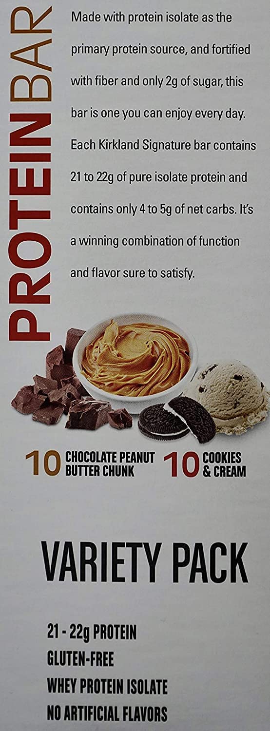 Kirkland Signature Protein Bars Chocolate Peanut Butter Chunk/ Cookies & Cream Flavor, 42.4 Oz, 20 Count