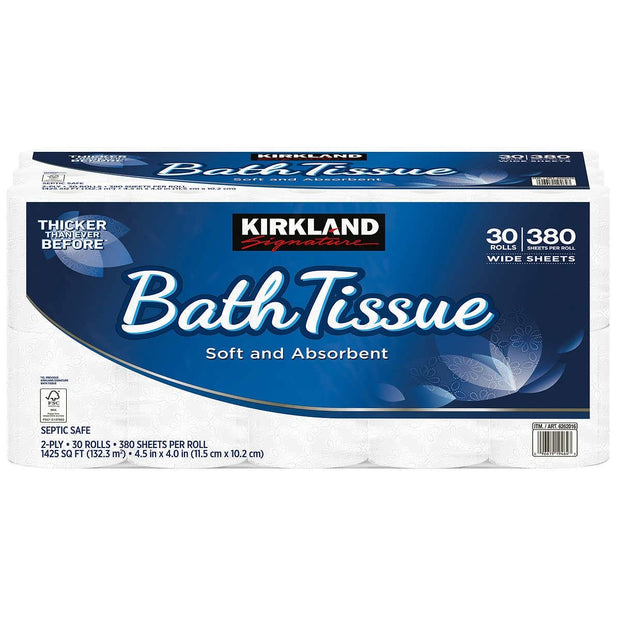 Kirkland Signature Bath Tissue, 2-Ply, 380 Sheets, 30 Rolls