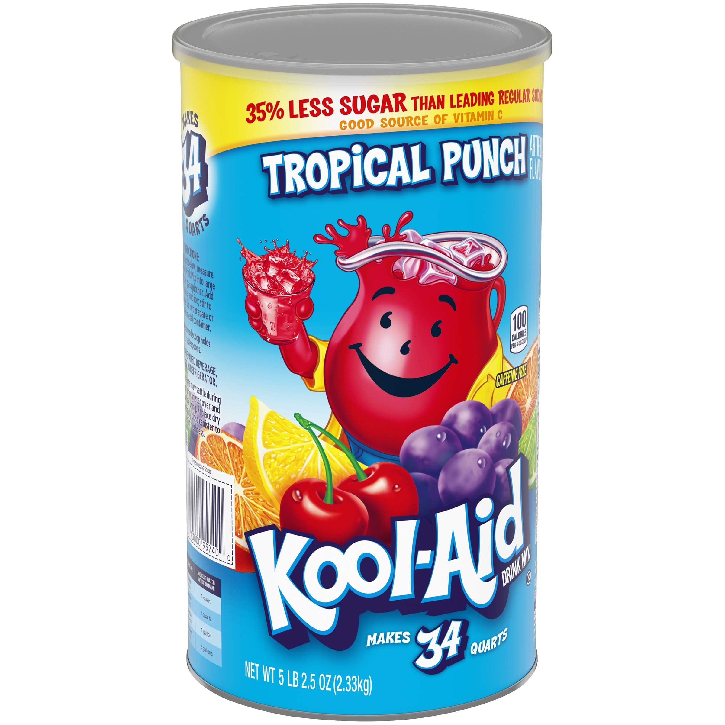 Kool-Aid Tropical Punch Flavored Caffeine Free Powdered Drink Mix (82.5 oz Canisters, Pack of 2)