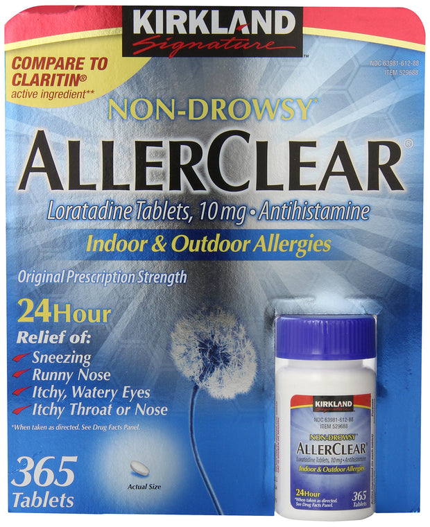 Kirkland Signature Non Drowsy Allerclear Loratadine Tablets, Antihistamine, 10mg, 365-Count