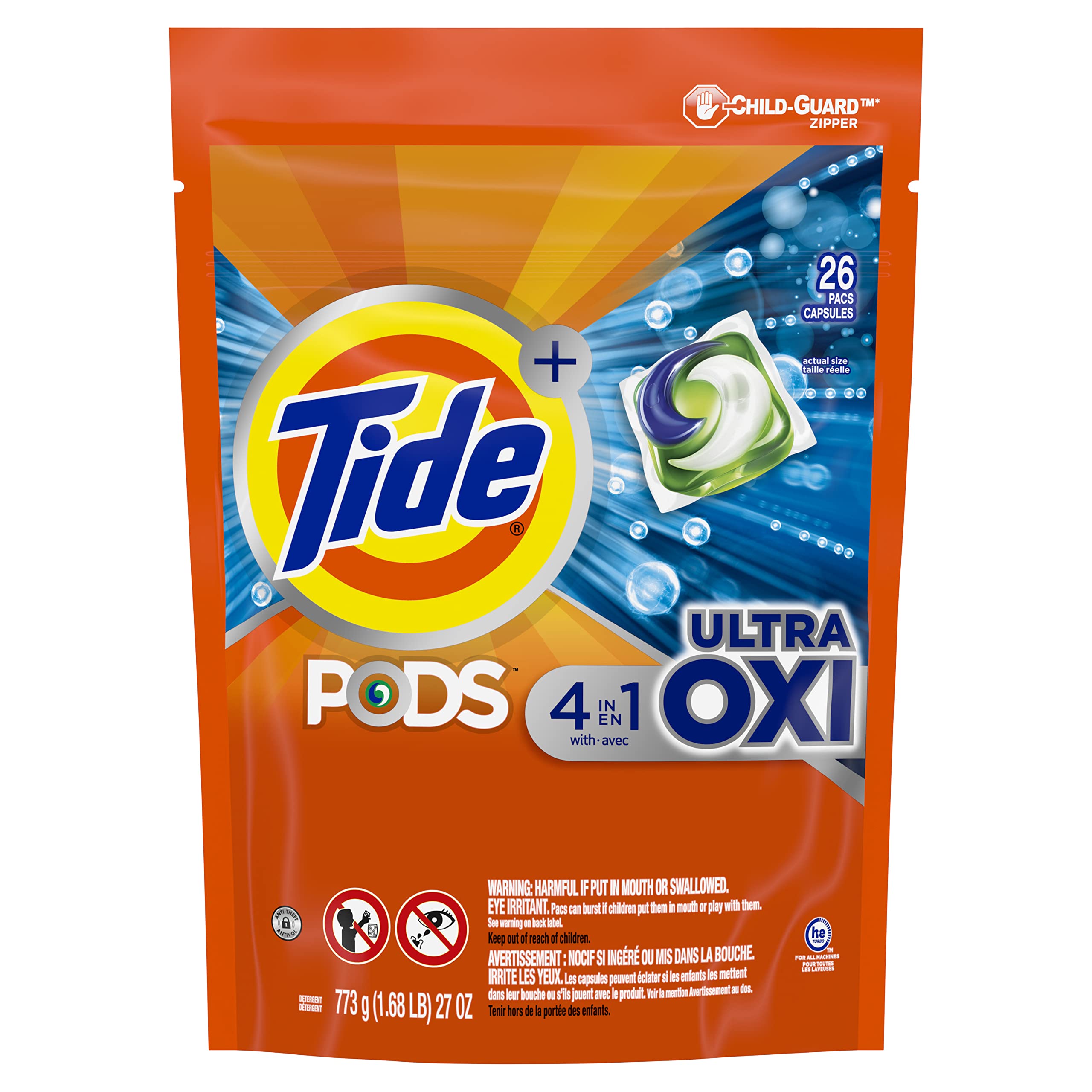 Tide Pods Ultra Oxi Liquid Detergent Pacs, 26 Count (Packaging May Vary)