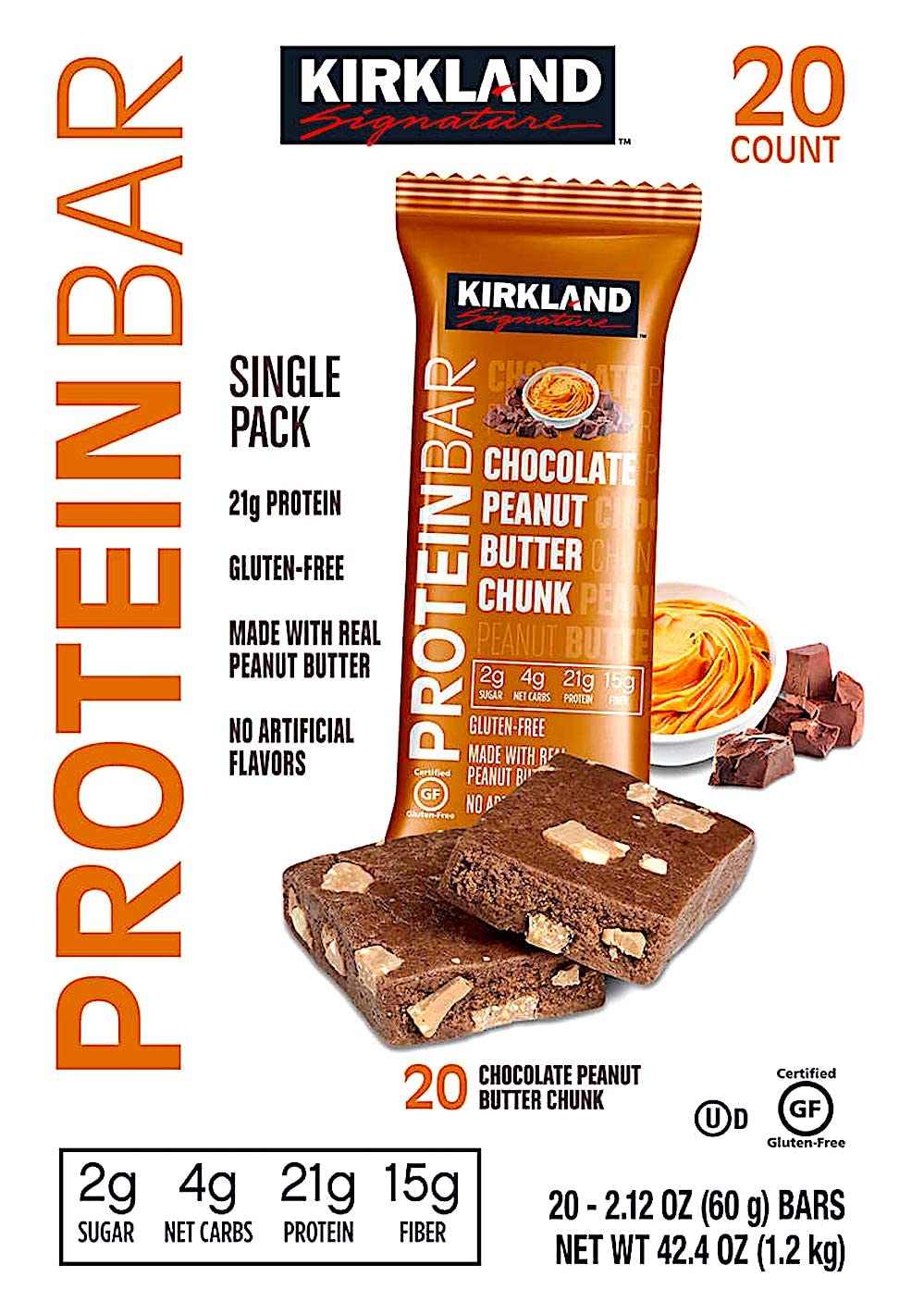 KIRKLAND SIGNATURE Protein Bars Chocolate Peanut Butter Chunk 2.12 oz, 20-count