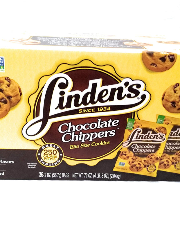 Linden's Chocolate Chippers Bite Size Cookies 36 - 2 oz Total 72oz