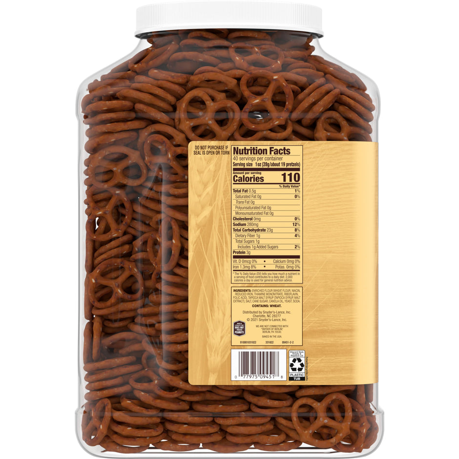 Snyder's of Hanover Pretzels, Mini Pretzels, 40 Oz Canister