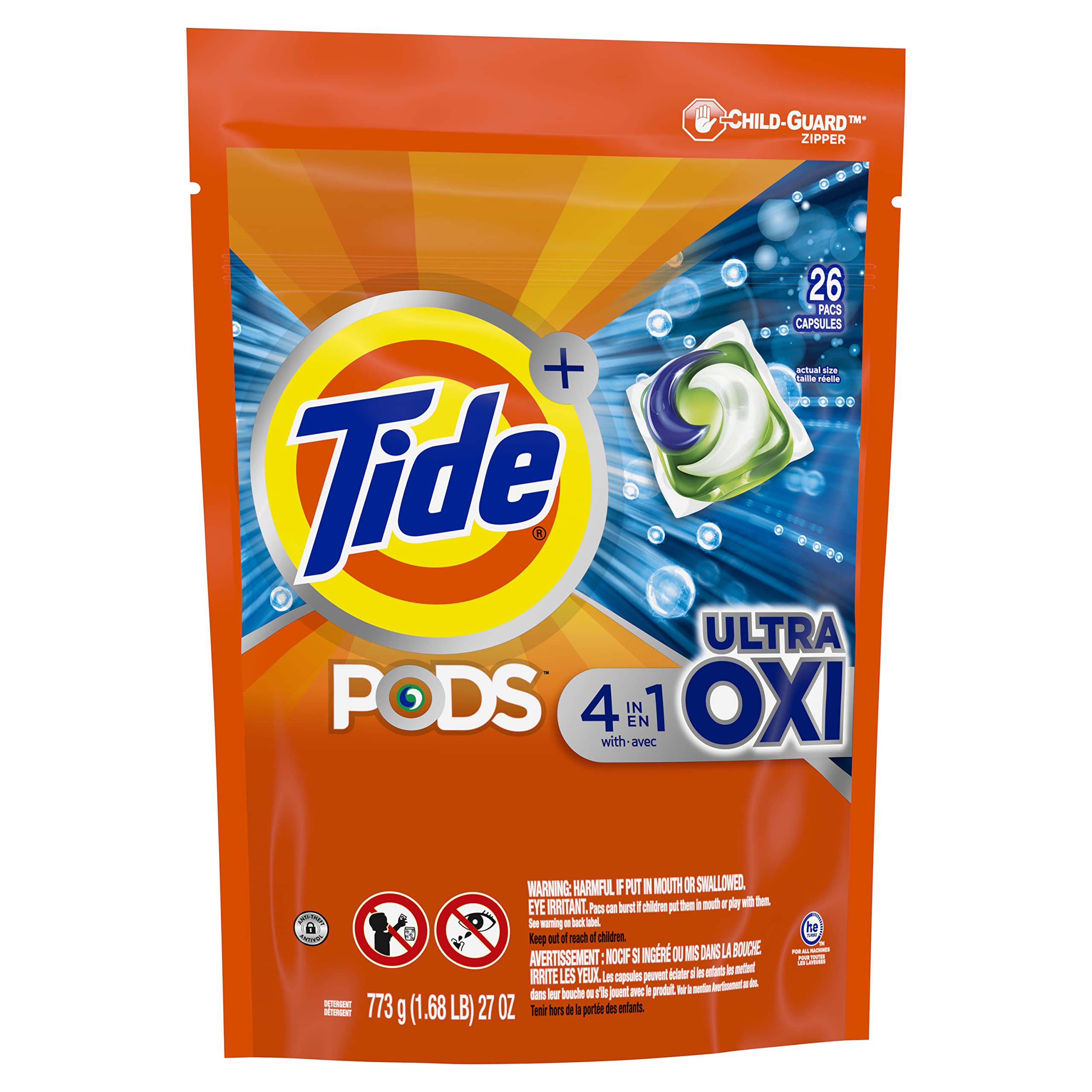 Tide Pods Ultra Oxi Liquid Detergent Pacs, 26 Count (Packaging May Vary)