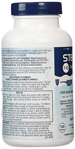 Sanitizing Tablets For Sanitizing Food Contact Surfaces, Kills E-Coli, HIV, Listeria, 1-G 150 Sanitizer Tablets per Bottle, Blue, Pack of 2 Bottles