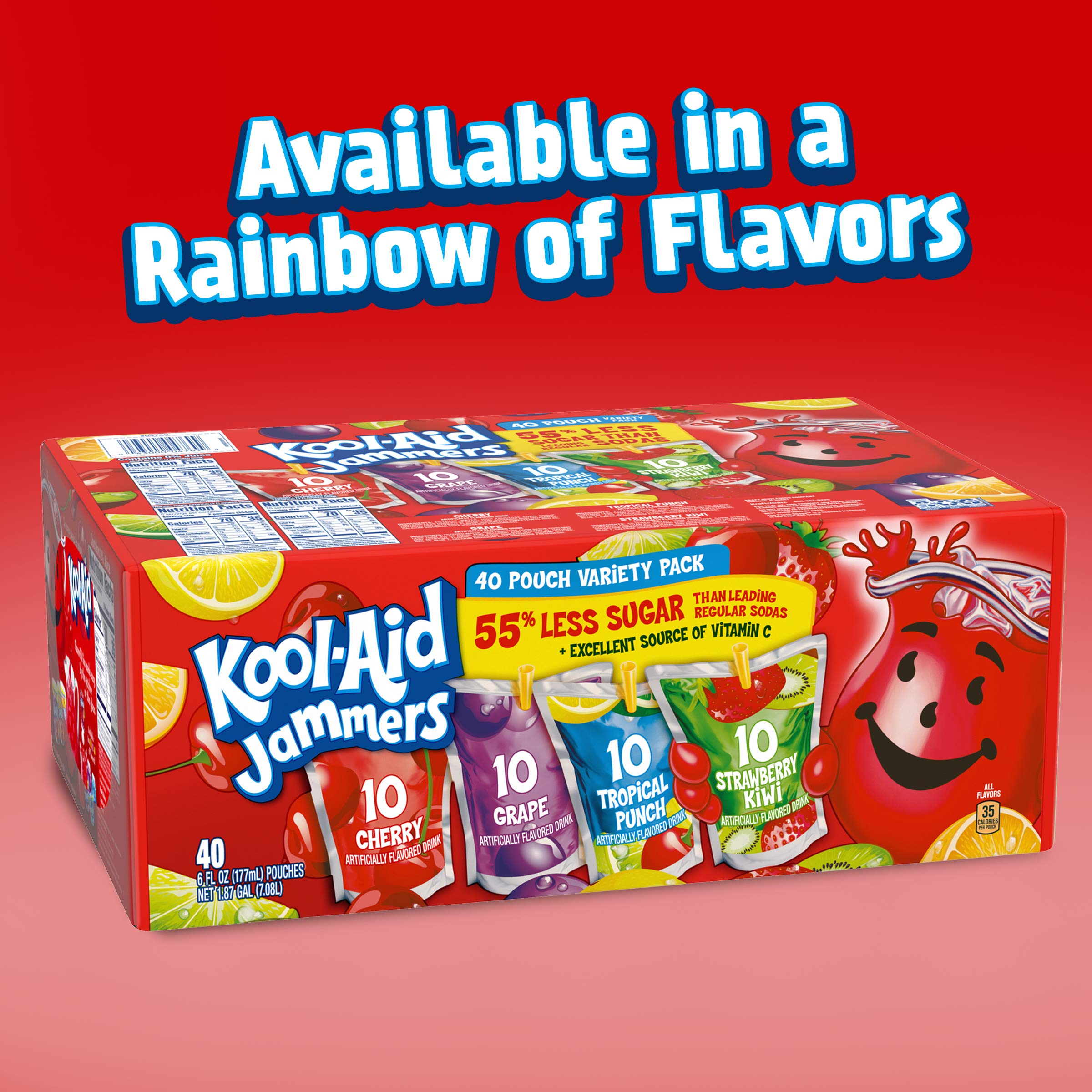 Kool-Aid Jammers Cherry, Grape, Tropical Punch & Strawberry Kiwi Flavored Juice Drink Variety Pack (40 Pouches)