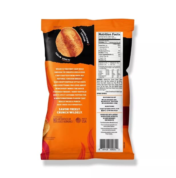 Buffalo Chicken Protein Chips by Wilde Chips, Thin and Crispy, High Protein, Keto Friendly, Made with Real Ingredients, 7oz Bag (2 Pack)