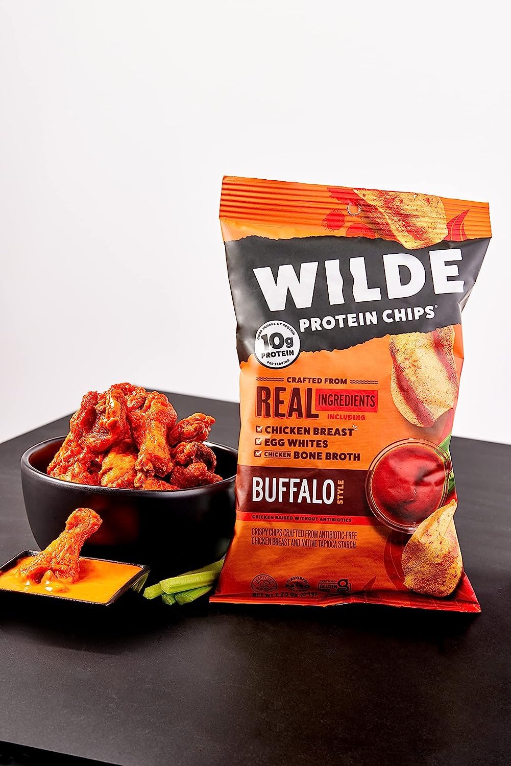 Buffalo Chicken Protein Chips by Wilde Chips, Thin and Crispy, High Protein, Keto Friendly, Made with Real Ingredients, 7oz Bag (2 Pack)