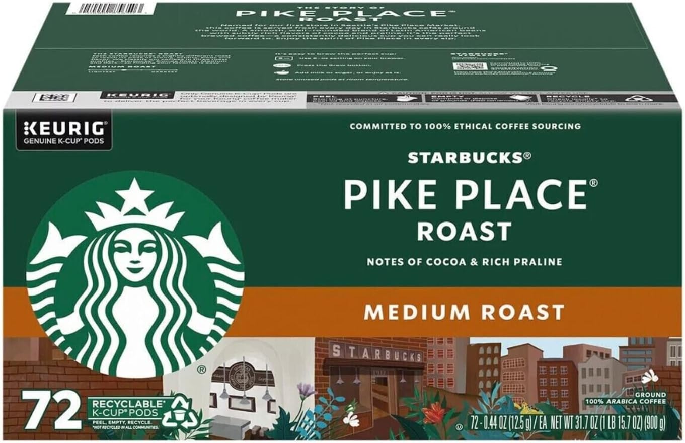 Starbucks Pike Place Coffee, Medium Roast, Keurig K-Cup Pods, 72 ct