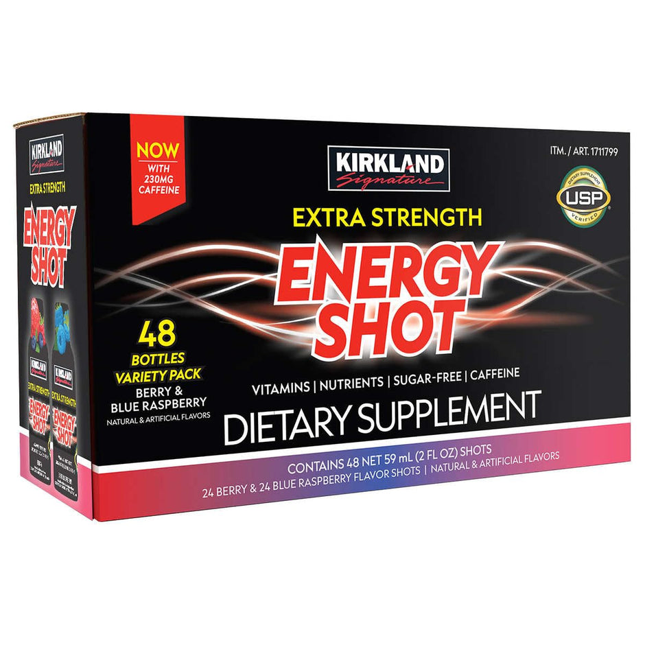 Kirkland Signature Extra Strength Energy Shot Variety, 2 Ounce Bottle (48 Count)