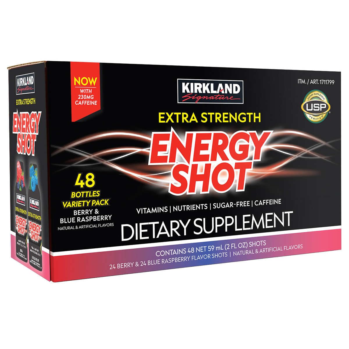 Kirkland Signature Extra Strength Energy Shot Variety, 2 Ounce Bottle (48 Count)