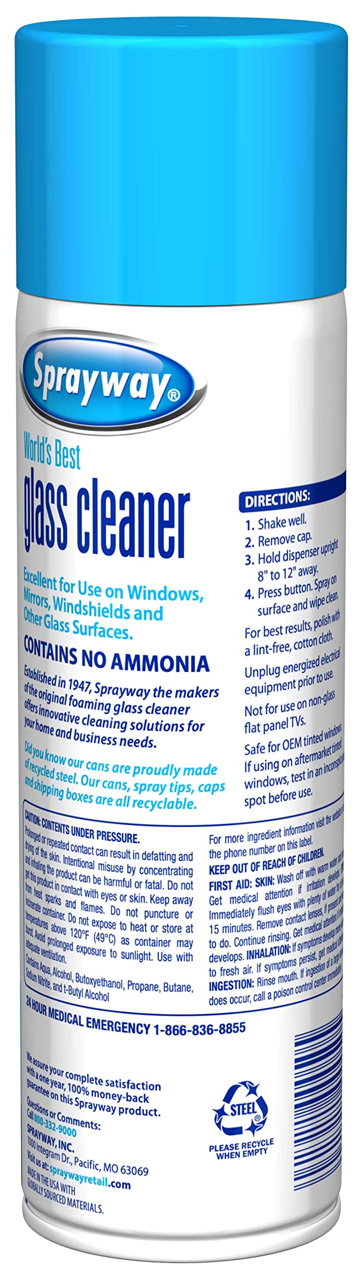 Sprayway Glass Cleaner with Foaming Spray for a Streak-Free Shine for Home and Automotive Use, 19 oz, Pack of 12, White