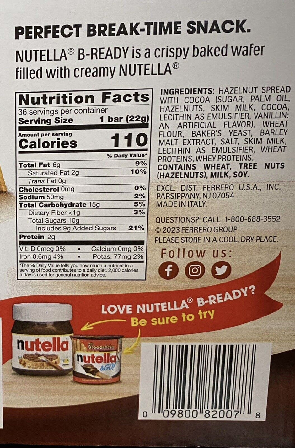 Nutella B-Ready, 36 ct,1.74 lbs