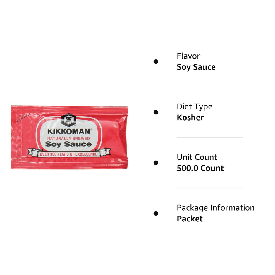 Kikkoman Soy Sauce Packets, 500 Count (Pack of 1)