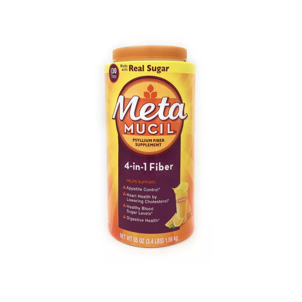 Metamucil Fiber 4-in-1 Psyllium Fiber Supplement Powder with Real Sugar, Orange (55 oz)