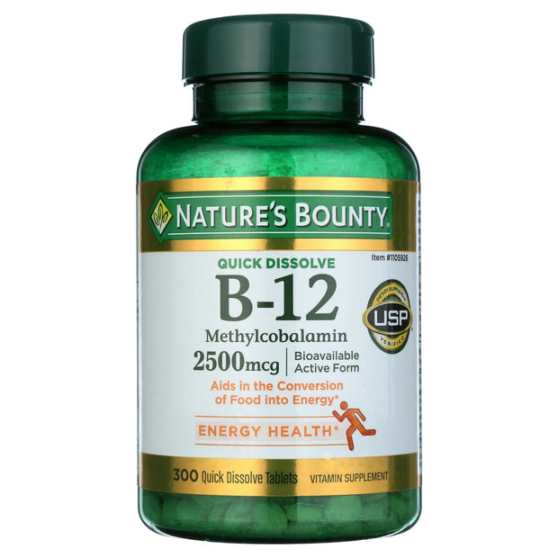 Nature's Bounty Vitamin B-12 2500 mcg, 300 Quick Dissolve Tablets