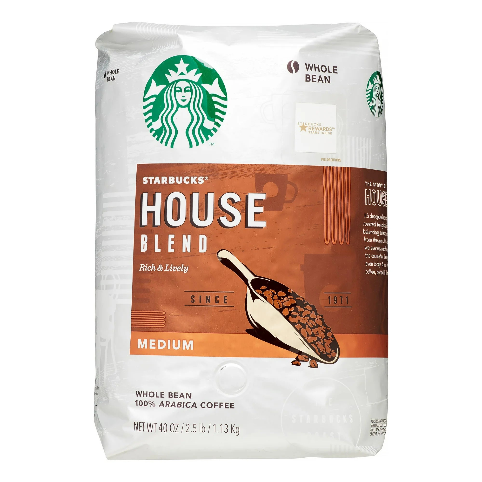 Starbucks House Blend Medium Roast Whole Bean Coffee, 1 bag (40 oz.)