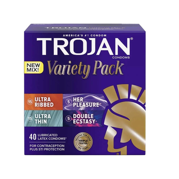 Trojan Pleasure Pack Premium Lubricated Latex Condoms, 40 Count (Fire & Ice)