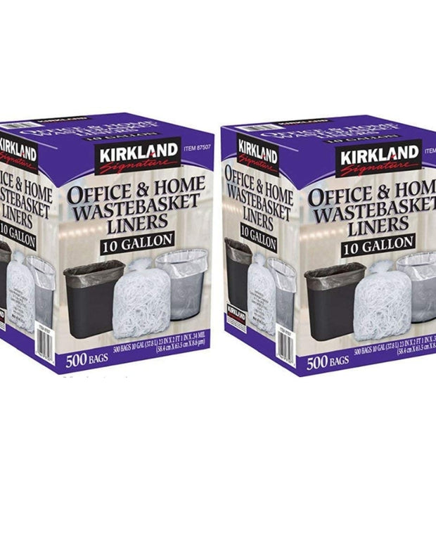Kirkland Signature Made in USA 10 Gallon Clear Wastebasket Liner Bags for Trash Can 500 Count (2 Pack)