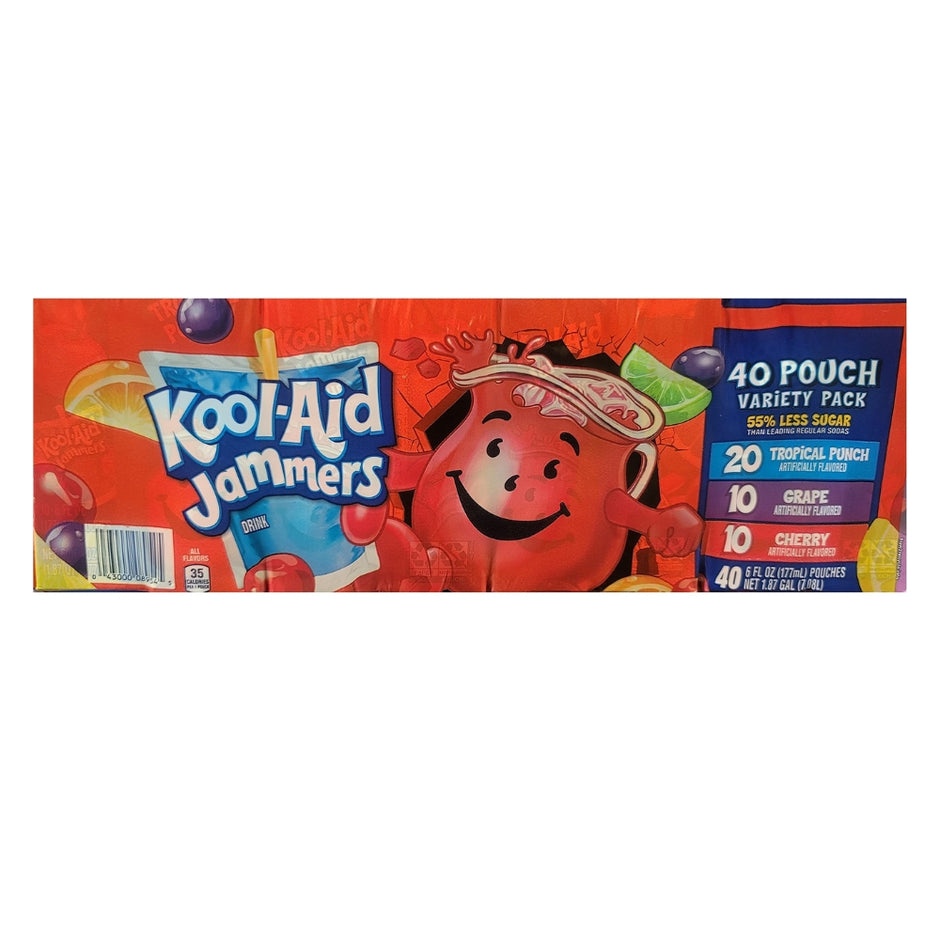 Kool-Aid Jammers Cherry, Grape, Tropical Punch & Strawberry Kiwi Flavored Juice Drink Variety Pack (40 Pouches)