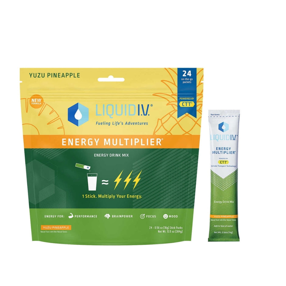 Liquid I.V. Energy Multiplier 0.55 Ounce Stick Packs, Yuzu Pineapple (24 Count)