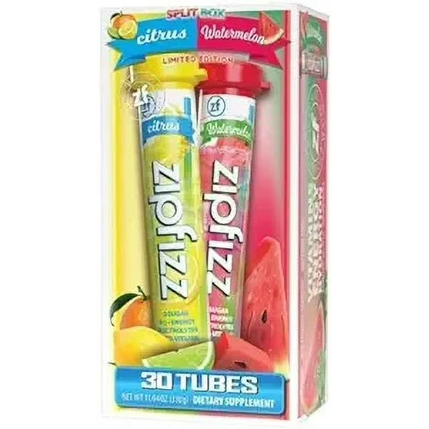 Zipfizz, Vitamin Energy Hydration Drink Mix Split Box, Citrus & Watermelon Flavor, 30 Count (15 each)