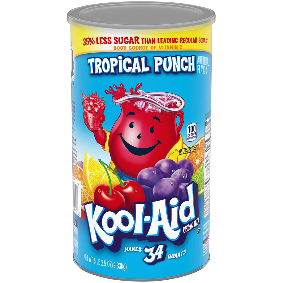 Kool-Aid Tropical Punch Flavored Caffeine Free Powdered Drink Mix (82.5 oz Canisters, Pack of 2)