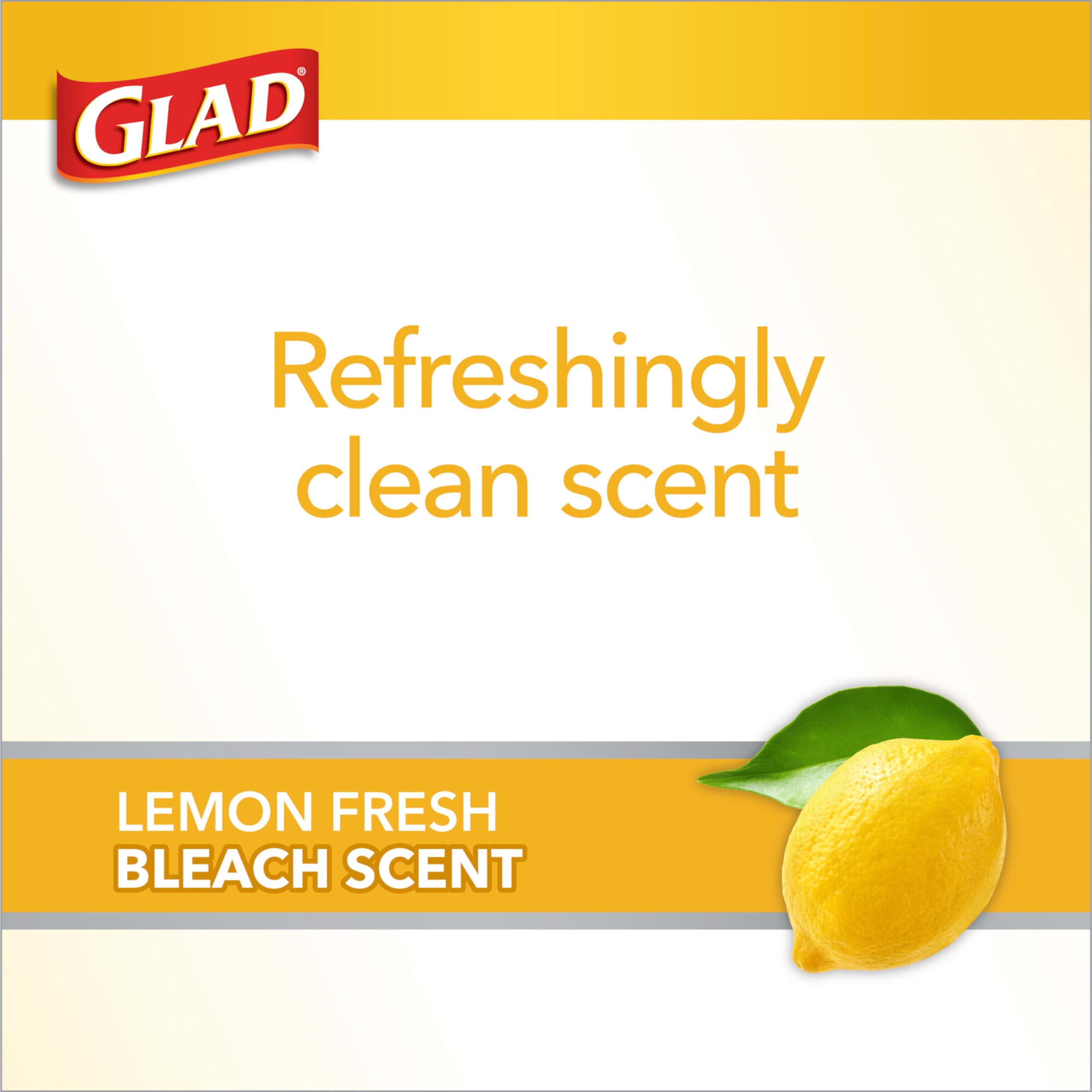 Glad Trash Bags, Tall Kitchen Garbage Bags ForceFlex Plus with Clorox, 13 Gallon, Lemon Fresh Bleach Scent 90 Count (Package May Vary), White-gray, Lemon Fresh