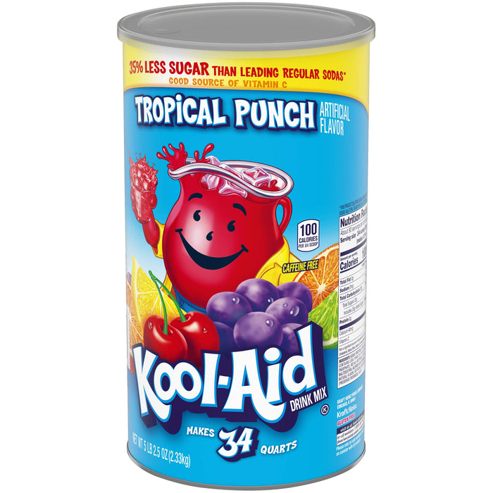 Kool-Aid Tropical Punch Flavored Caffeine Free Powdered Drink Mix (82.5 oz Canisters, Pack of 2)