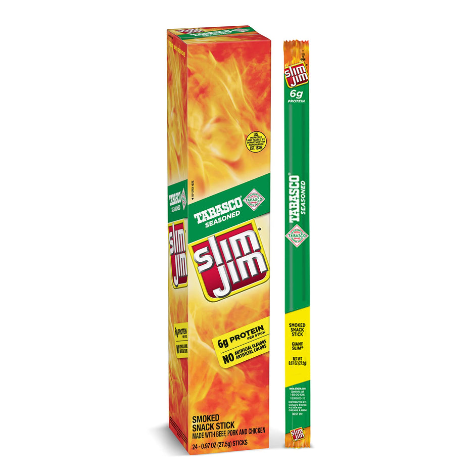 Slim Jim Giant Smoked Meat Sticks, Tabasco Flavor, 0.97 oz. 24-Count