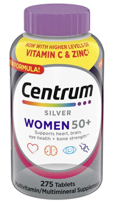 Centrum Silver Women 50 Plus, 275 Tablets per Bottle, with Higher Levels of Vitamin C & Zinc