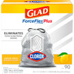 Glad Trash Bags, Tall Kitchen Garbage Bags ForceFlex Plus with Clorox, 13 Gallon, Lemon Fresh Bleach Scent 90 Count (Package May Vary), White-gray, Lemon Fresh