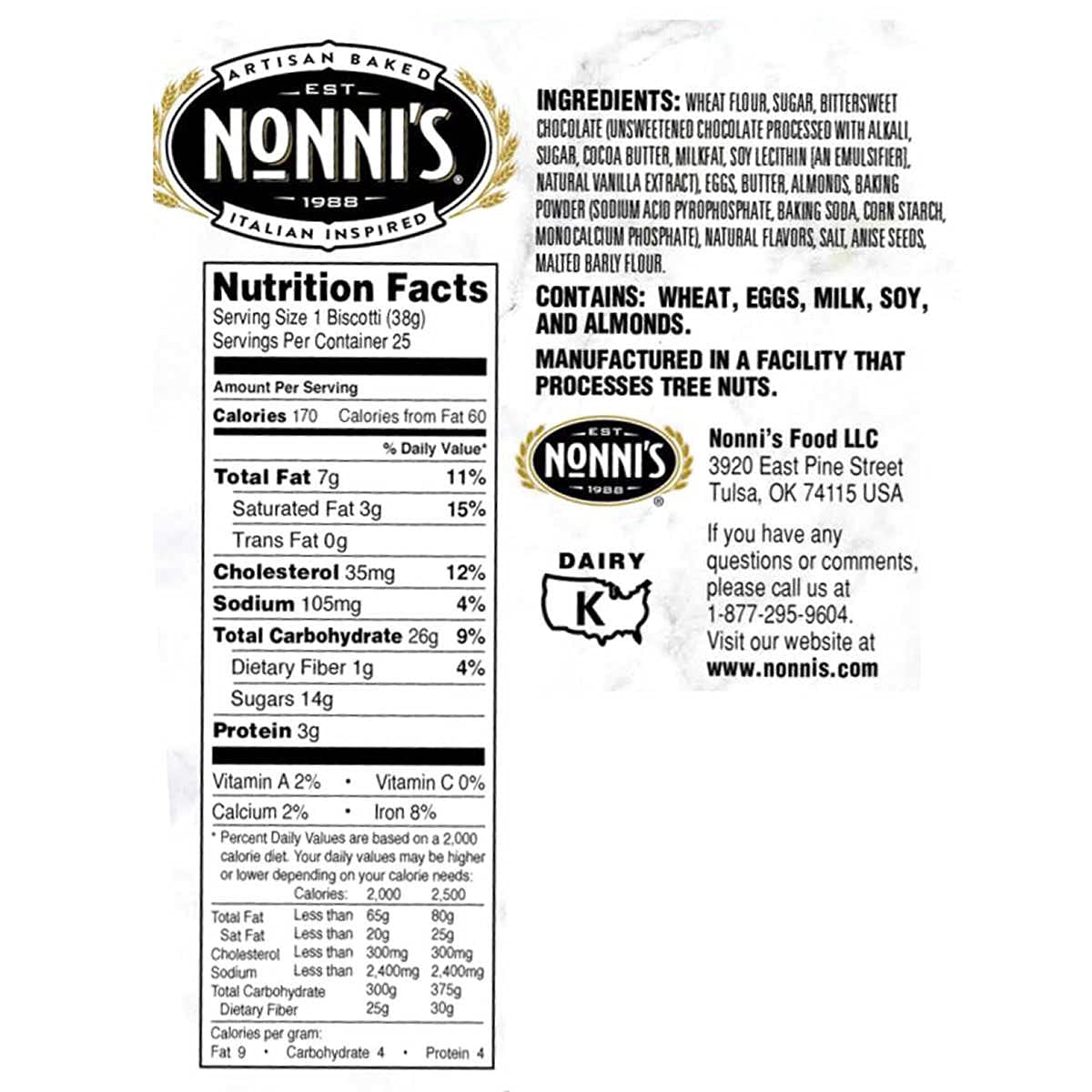 Nonni's Almond Dark Chocolate Biscotti: 25 Count, 2lb,1.25 oz (943 g)