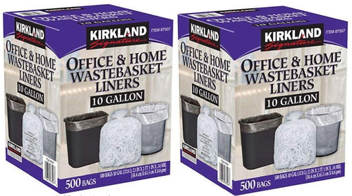 Kirkland Signature Made in USA 10 Gallon Clear Wastebasket Liner Bags for Trash Can 500 Count (2 Pack)