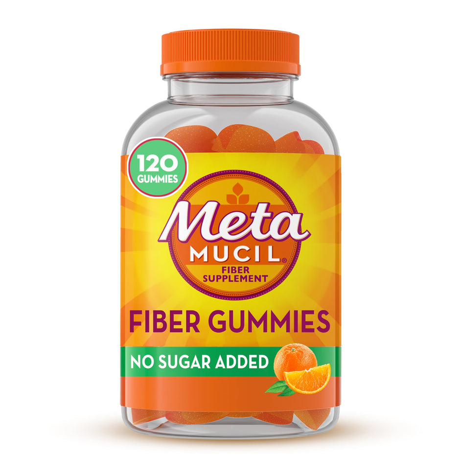 Metamucil Fiber Gummies for Adults, No Sugar Added Orange Flavor, 5g Prebiotic Plant Based Fiber Supplement Blend, 120 Count