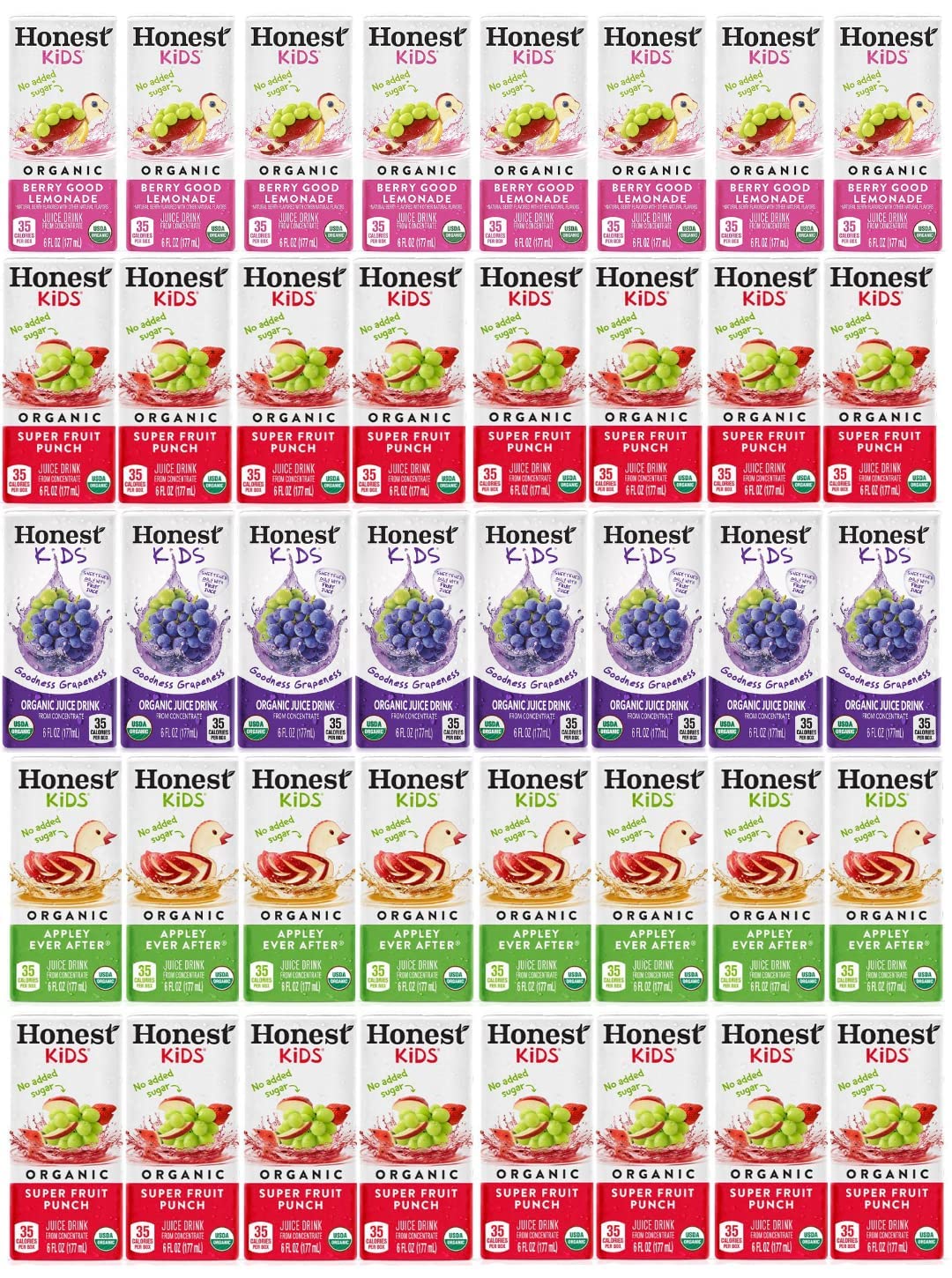 Honest Kids Organic Juice Drink Assorted Variety Pack, 6 Fl Oz, (40 Count)