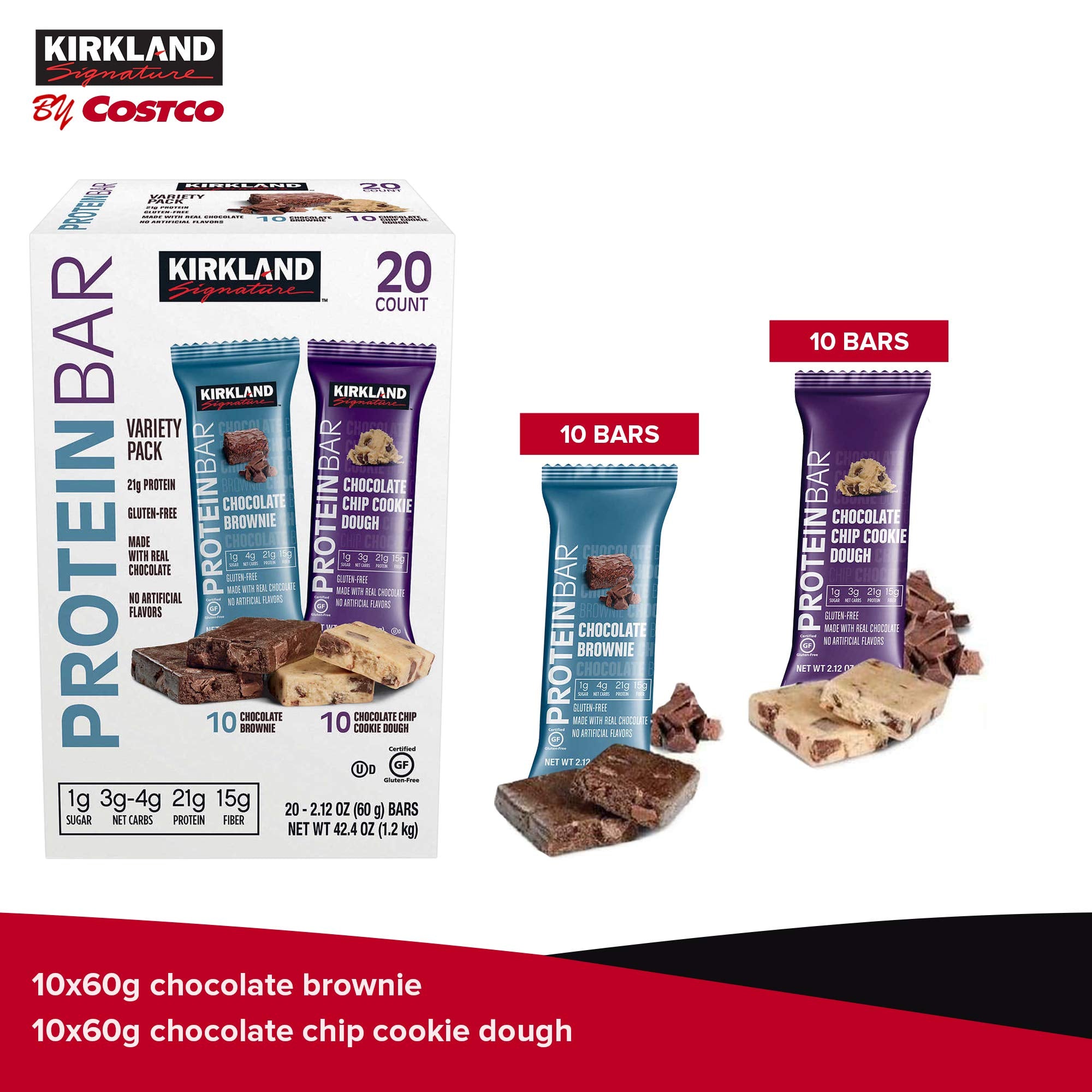 Kirkland Signature Protein bar energy variety pack, 20 Count