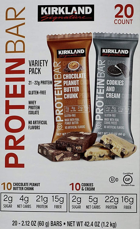 Kirkland Signature Protein Bars Chocolate Peanut Butter Chunk/ Cookies & Cream Flavor, 42.4 Oz, 20 Count